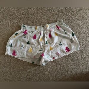Colsie White Pajama Shorts with Pink, Green, and Yellow Trees